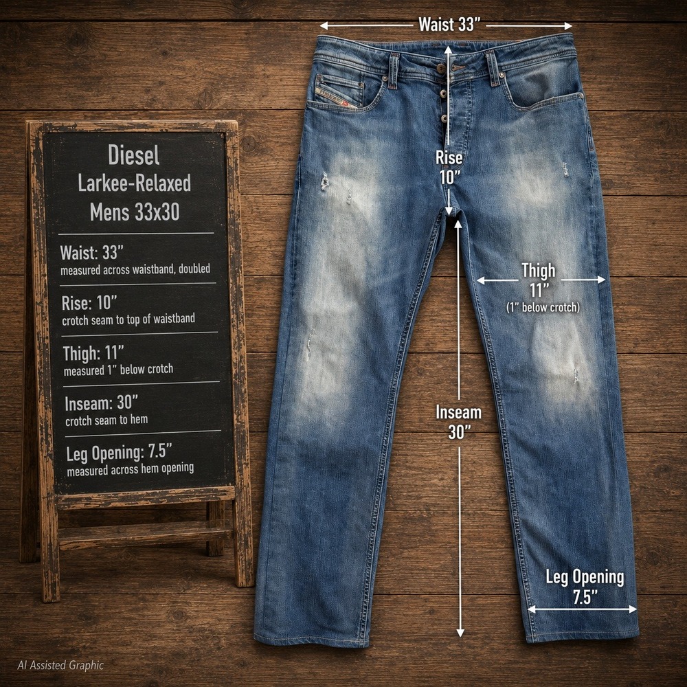 Diesel Larkee-Relaxed Jeans Mens 33x30 Blue Wash Comfort Straight Distressed - Picture 11 of 11